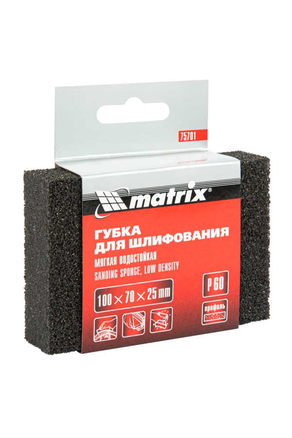 Губка для шлифования, 100 х 70 х 25 мм, мягкая, P 60 Matrix