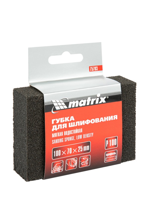 Губка для шлифования, 100 х 70 х 25 мм, мягкая, P 100 Matrix
