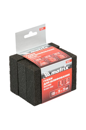 Губка для шлифования, 100 х 70 х 25 мм, средняя жестк, 3 шт, P 60/80, P 60/100, P 80/120 Matrix