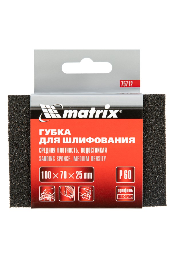 Губка для шлифования, 100 х 70 х 25 мм, средняя плотность, P 60 Matrix