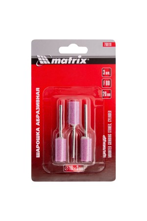 Шарошка абразивная, цилиндр, 10 x 20 x 3 мм, F80, 3 шт Matrix