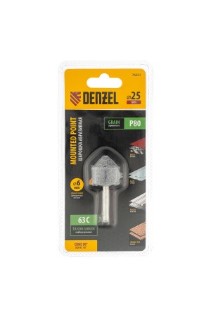 Шарошка абразивная, конус, для дрели, 25 x 25 мм, хвостовик d6 мм, 63С Denzel