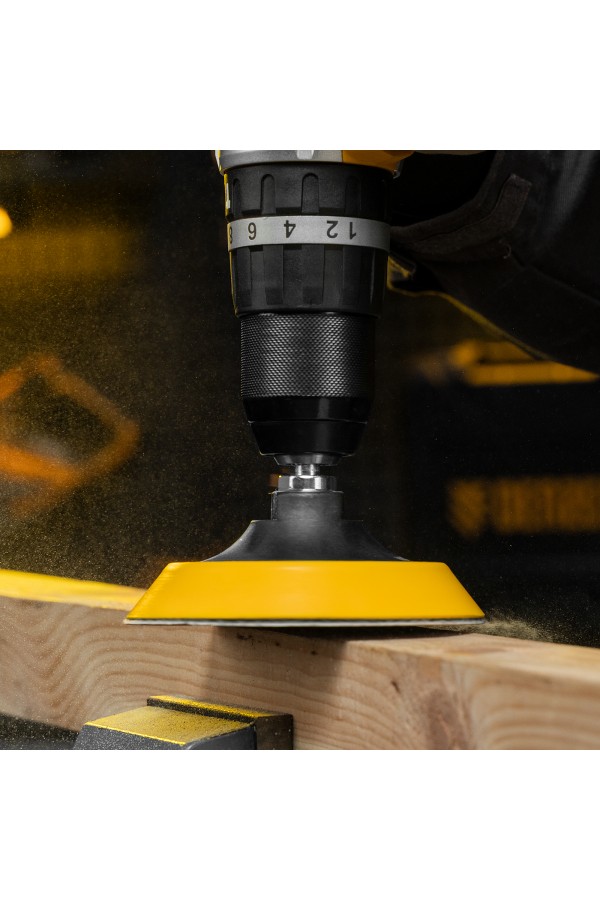 Тарелка опорная для дрели и УШМ с липучкой, 115 мм, мягкая, с адаптером c М14 на d8 Denzel