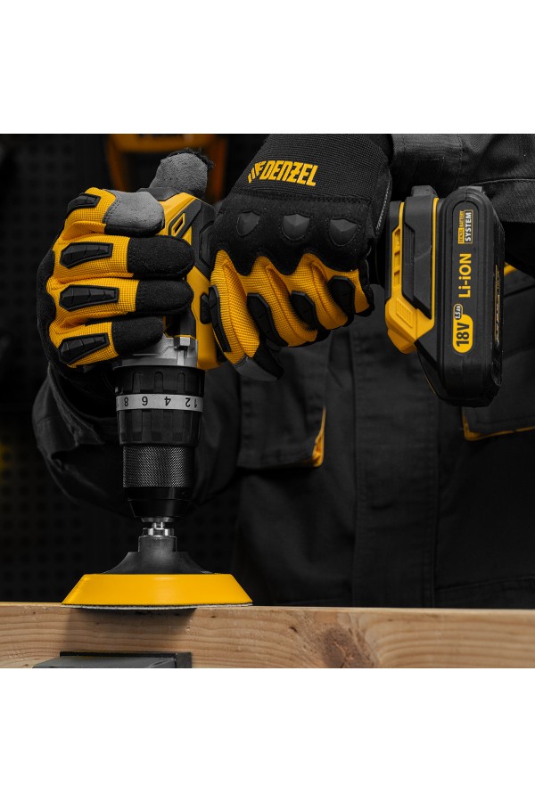 Тарелка опорная для дрели и УШМ с липучкой, 115 мм, мягкая, с адаптером c М14 на d8 Denzel