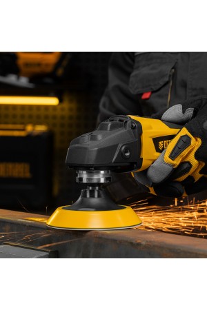 Тарелка опорная для дрели и УШМ с липучкой, 115 мм, мягкая, с адаптером c М14 на d8 Denzel