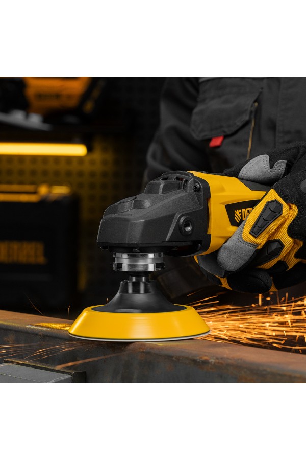 Тарелка опорная для дрели и УШМ с липучкой, 115 мм, мягкая, с адаптером c М14 на d8 Denzel