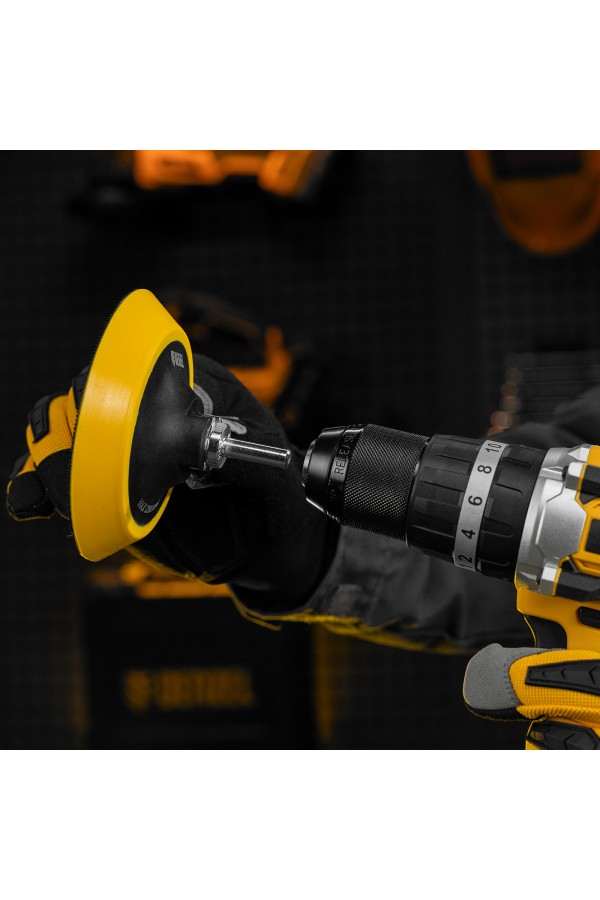 Тарелка опорная для дрели и УШМ с липучкой, 115 мм, мягкая, с адаптером c М14 на d8 Denzel