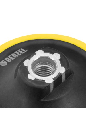 Тарелка опорная для дрели и УШМ с липучкой, 125 мм, мягкая, с адаптером c М14 на d8 Denzel