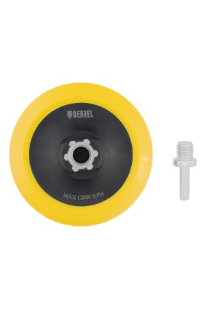 Тарелка опорная для дрели и УШМ с липучкой, 125 мм, мягкая, с адаптером c М14 на d8 Denzel