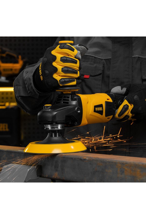 Тарелка опорная для дрели и УШМ с липучкой, 150 мм, мягкая, с адаптером c М14 на d8 Denzel