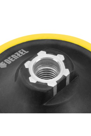 Тарелка опорная для дрели и УШМ с липучкой, 150 мм, мягкая, с адаптером c М14 на d8 Denzel