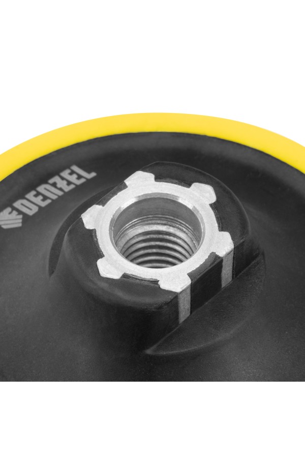 Тарелка опорная для дрели и УШМ с липучкой, 150 мм, мягкая, с адаптером c М14 на d8 Denzel