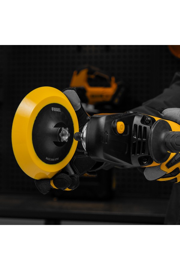 Тарелка опорная для дрели и УШМ с липучкой, 150 мм, мягкая, с адаптером c М14 на d8 Denzel