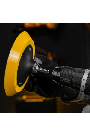 Тарелка опорная для дрели и УШМ с липучкой, 150 мм, мягкая, с адаптером c М14 на d8 Denzel