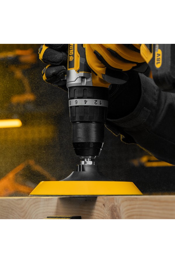 Тарелка опорная для дрели и УШМ с липучкой, 150 мм, мягкая, с адаптером c М14 на d8 Denzel