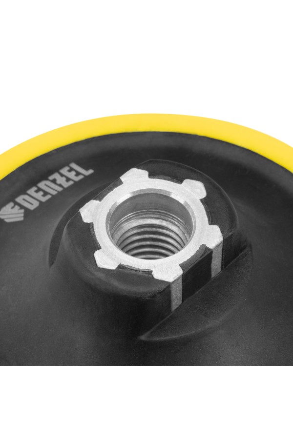 Тарелка опорная для дрели и УШМ с липучкой, 115 мм, стандартная, с адаптером c М14 на d8 Denzel