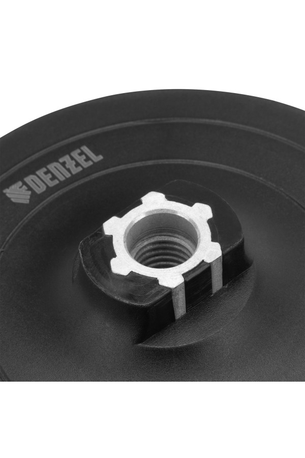 Тарелка опорная для дрели и УШМ с липучкой, 115 мм, твердая, с адаптером c М14 на d8 Denzel