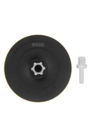 Тарелка опорная для дрели и УШМ с липучкой, 115 мм, твердая, с адаптером c М14 на d8 Denzel