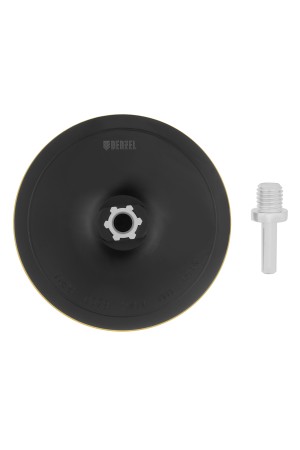 Тарелка опорная для дрели и УШМ с липучкой, 150 мм, твердая, с адаптером c М14 на d8 Denzel