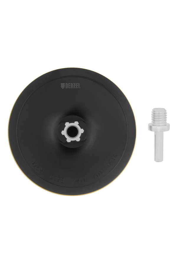 Тарелка опорная для дрели и УШМ с липучкой, 150 мм, твердая, с адаптером c М14 на d8 Denzel