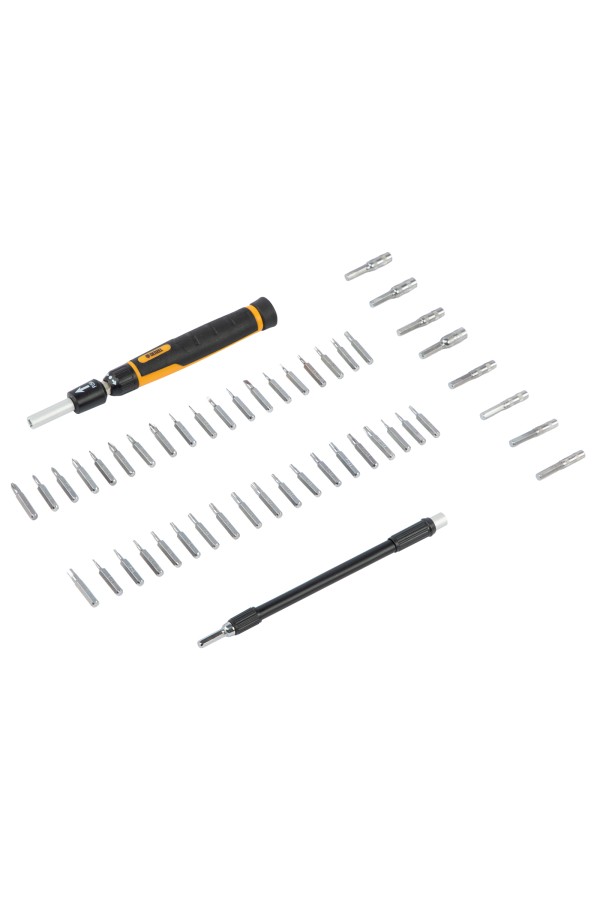 Отвертка с набором бит и торцевых головок для точных работ, гибкий привод, 48 шт, CrMo Denzel