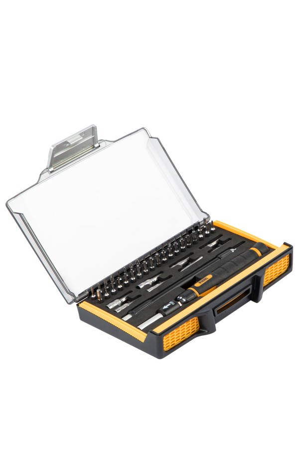 Отвертка с набором бит и торцевых головок для точных работ, гибкий привод, 48 шт, CrMo Denzel