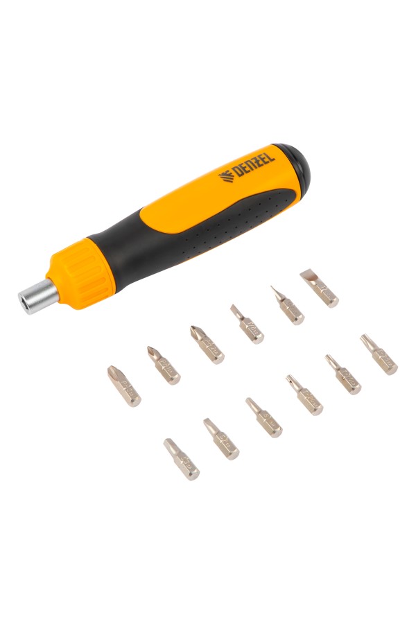 Отвертка реверсивная, механизм SmartPush 12 шт, S2 Denzel