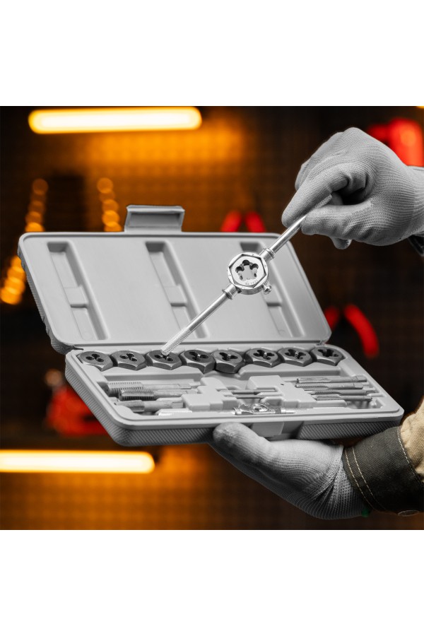 Набор метчиков и плашек М3-М12, плашко-метчикодержатель, 20 предметов, пластиковый бокс Sparta