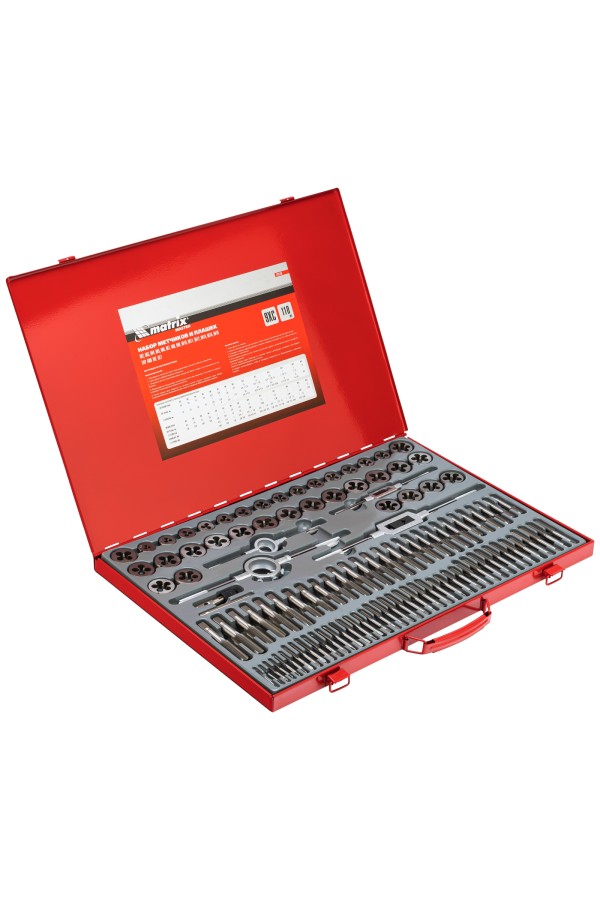 Набор метчиков и плашек М2-М18, 110 шт, металлический кейс Matrix