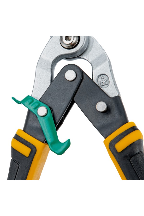 Ножницы по металлу, 270 мм, прямой и правый рез, сталь-СrMo, трехкомпонентные рукоятки Denzel