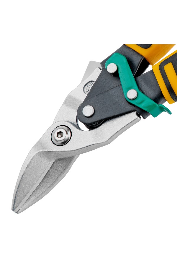 Ножницы по металлу, 270 мм, прямой и правый рез, сталь-СrMo, трехкомпонентные рукоятки Denzel