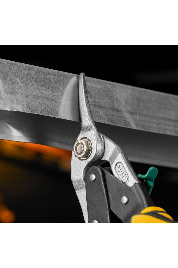 Ножницы по металлу, 270 мм, прямой и правый рез, сталь-СrMo, трехкомпонентные рукоятки Denzel