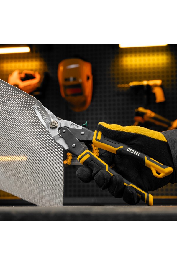 Ножницы по металлу, 270 мм, прямой и правый рез, сталь-СrMo, трехкомпонентные рукоятки Denzel