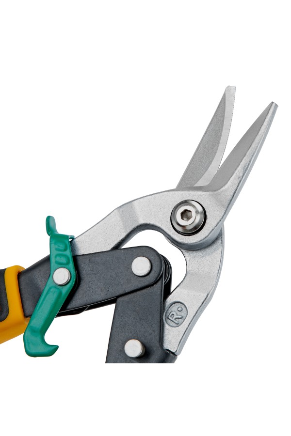 Ножницы по металлу, 270 мм, прямой и правый рез, сталь-СrMo, трехкомпонентные рукоятки Denzel