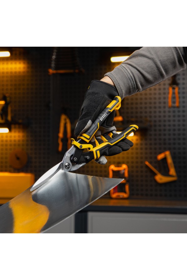 Ножницы по металлу, 315 мм, прямой проходной рез, сталь-CrMo, трехкомпонентные рукоятки Denzel