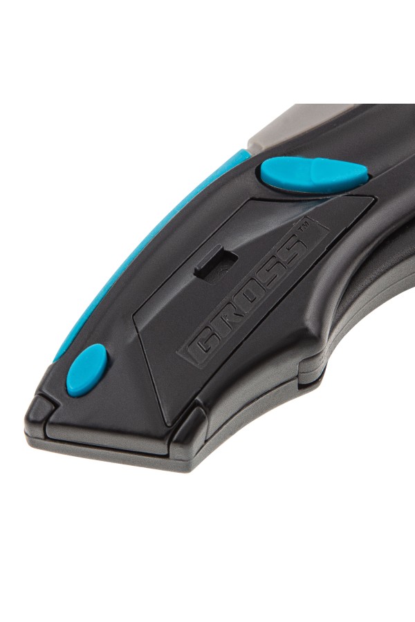 Нож ремонтно-монтажный, трехкомпонентная рукоятка, автовыброс, возврат лезвия, пистолетного типа, 170 мм, 5 запасных лезвий Gross