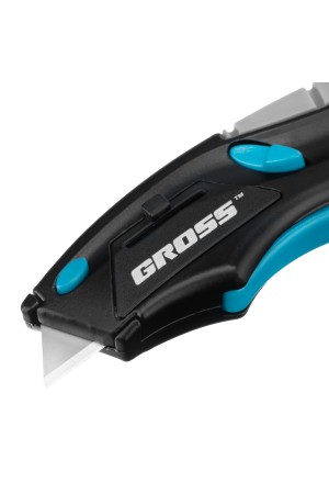 Нож ремонтно-монтажный мини, трехкомпонентная рукоятка, авто выброс, возврат лезвия, 100 мм, 2 запасных лезвия Gross