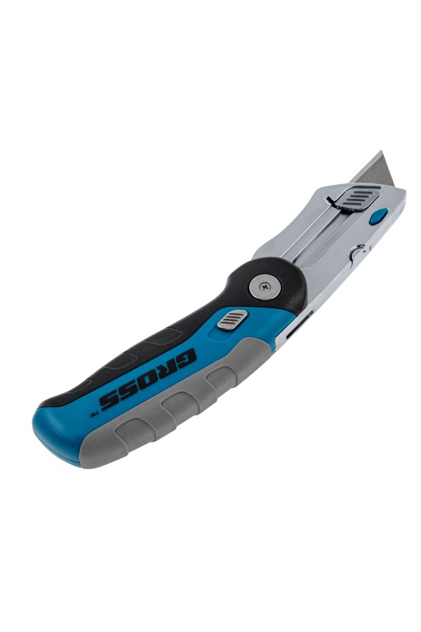 Нож ремонтно-монтажныйный, складной, трехкомпонентная рукоятка, контейнер-держатель для лезвий, 175 мм, 2 запасных лезвия Gross