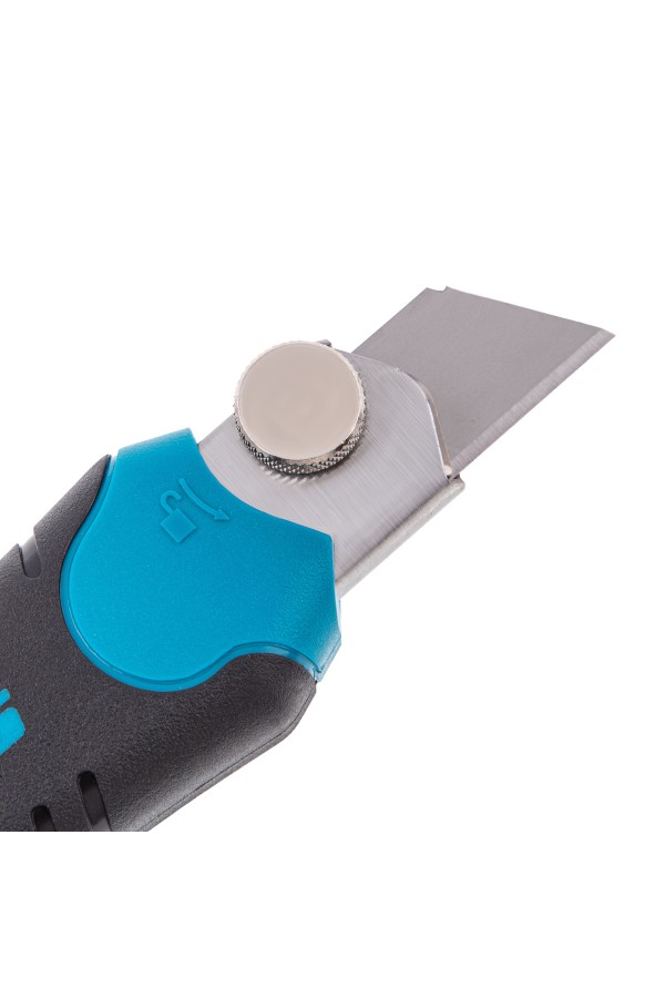 Нож, 170 мм, обрезиненный ABS-корпус, выдвижное сегментное лезвие 18 мм (SK-5) металлическая направляющая, 5 запасных лезвий Gross