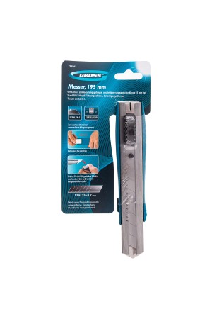 Нож, 195 мм, металлический корпус, выдвижное сегментное лезвие 25 мм (SK-5), металлическая направляющая, клипса для ремня Gross