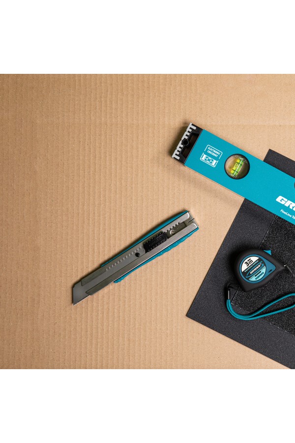 Нож, 195 мм, металлический корпус, выдвижное сегментное лезвие 25 мм (SK-5) металлическая направляющая, клипса для ремня Gross