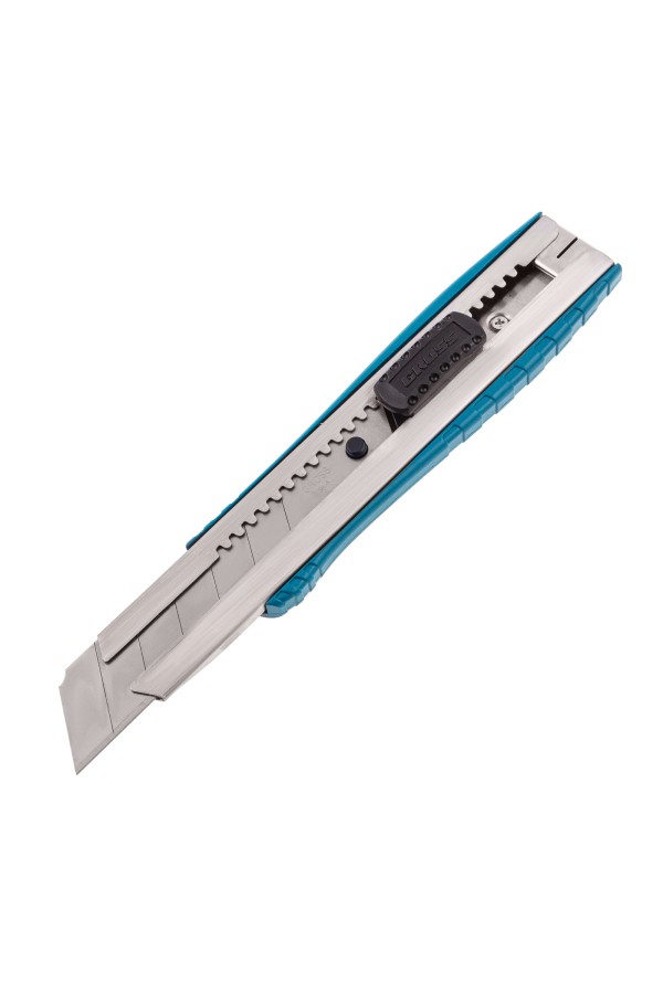 Нож, 195 мм, металлический корпус, выдвижное сегментное лезвие 25 мм (SK-5) металлическая направляющая, клипса для ремня Gross