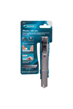 Нож, 160 мм, металлический корпус, выдвижное сегментное лезвие 18 мм (SK-5), металлическая направляющая, клипса для ремня Gross