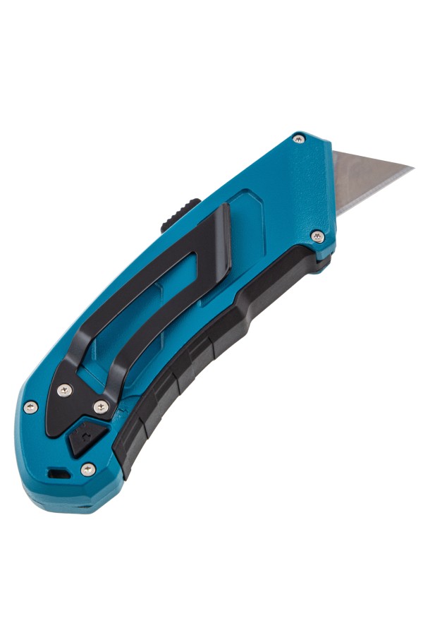 Нож, 130 мм, алюминиевый корпус, выдвижное трапециевидное лезвие 18 мм (SK-5) клипса для ремня, 4 лезвия Gross