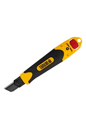 Нож, 18 мм, сменное лезвие, SK4, корпус из ABS + TPR, торцевой зажим Denzel