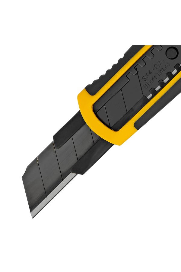 Нож, 18 мм, сменное лезвие, SK4, корпус из ABS + TPR, торцевой зажим Denzel