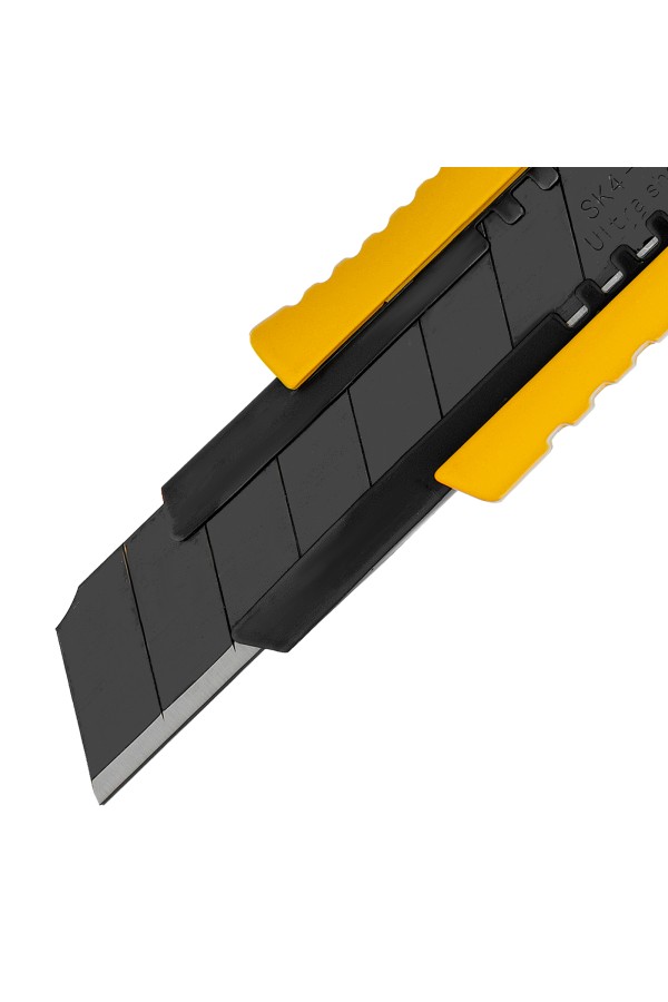 Нож, 18 мм, сменное лезвие, SK4, корпус из цинкового сплава + TPR, торцевой зажим Denzel