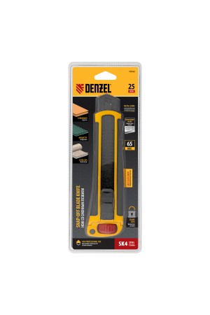 Нож, 25 мм, сменное лезвие, SK4, корпус из ABS + TPR, торцевой зажим Denzel