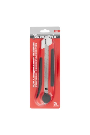 Нож, 25 мм, выдвижное лезвие, металлическая направляющая, двухкомпонентный корпус, винтовой фиксатор, с магнитом Matrix