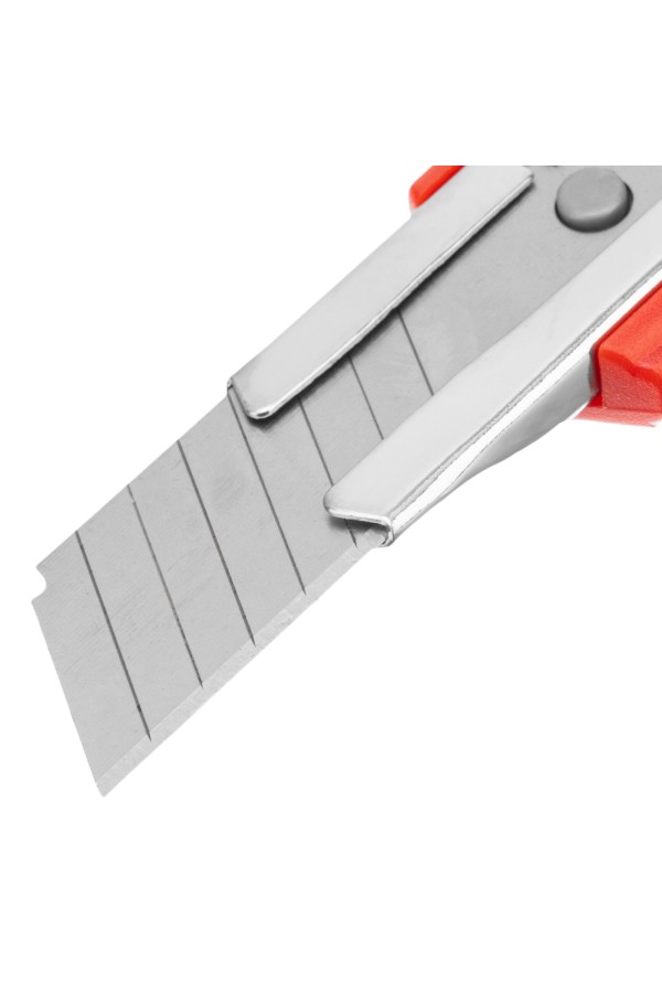 Нож, 18 мм, выдвижное лезвие "Quick blade" металлическая направляющая, двойная фиксация, эргономичная двухкомпонентная рукоятка Matrix